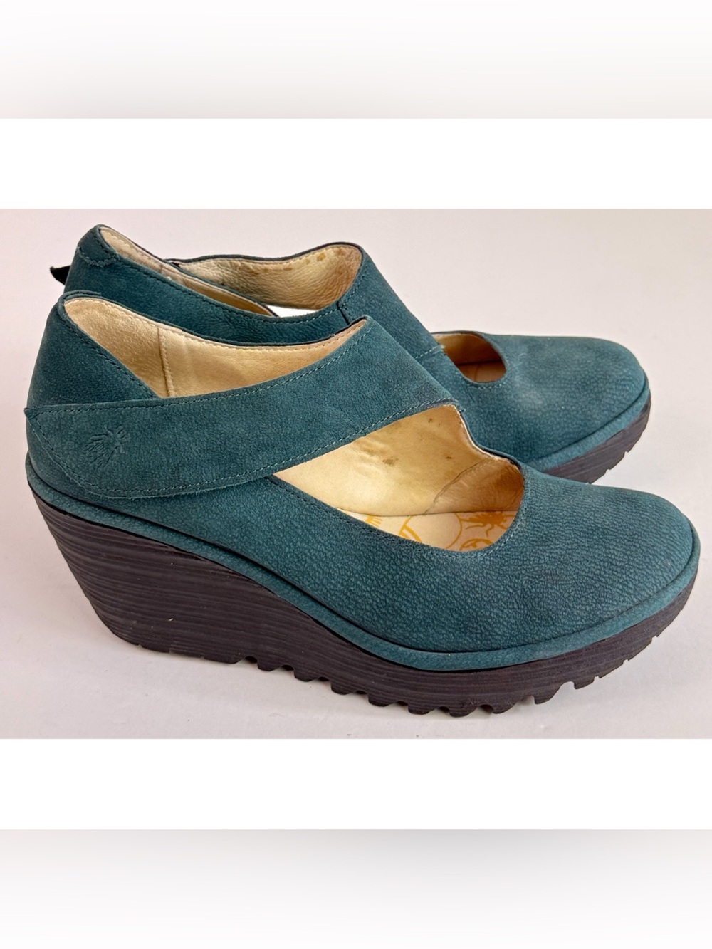 Fly London Womens Yasi Leather Mary Jane Closed Toe Wedge Heel Deep Teal size 39 - Picture 2 of 12